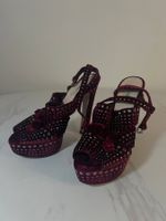 Prada Samt-Plateausandaletten mit Strass, Grösse 37½