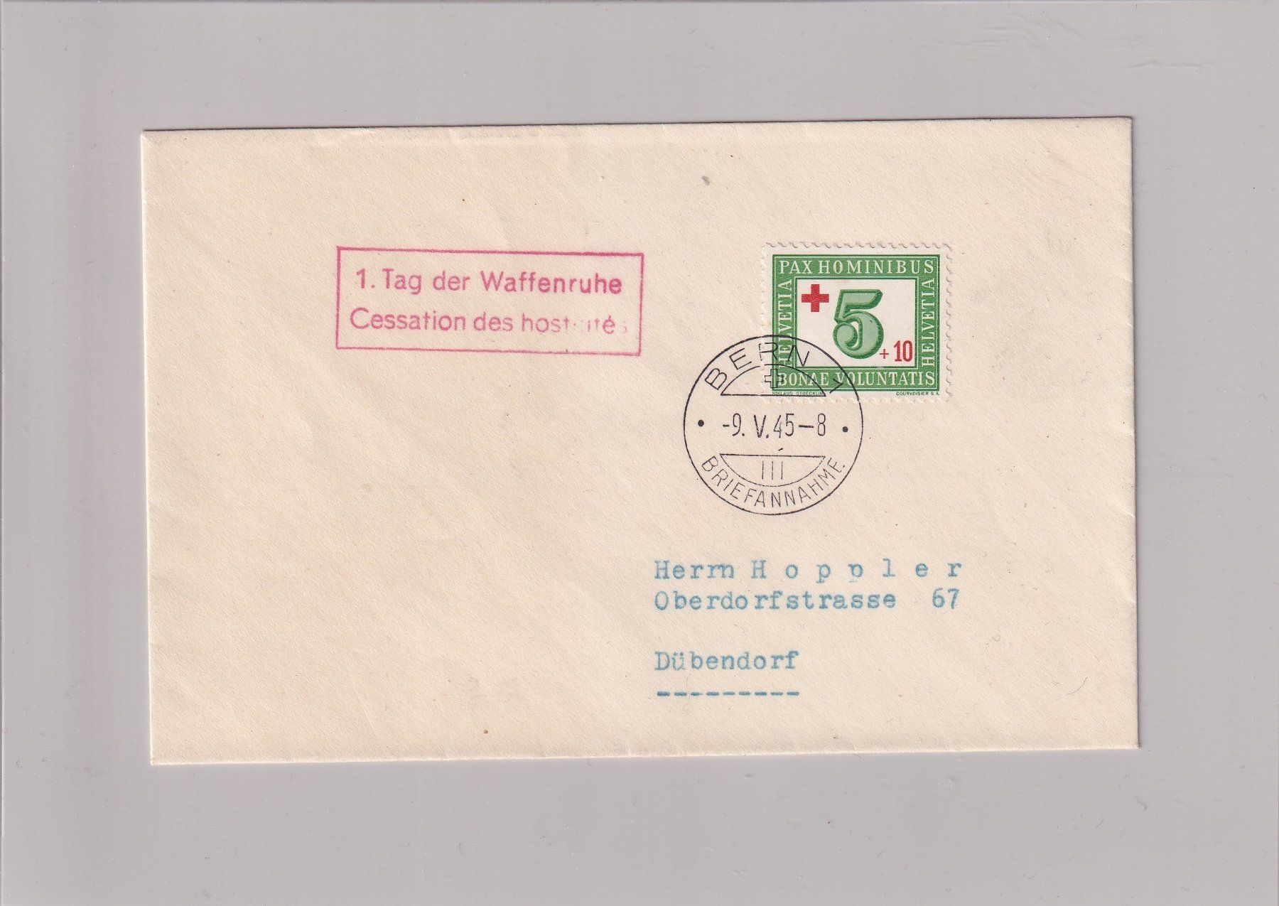 Alle Briefmarken: FDC - Cessation des hostilité - Bern 1945 – Gebraucht aus Orvin von Pyaeschli