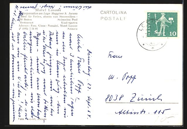 Cartoline postali: Losone, Motel Losone, Ferienparadies am  – Usato da Berlin venduto da bartko-reher 1