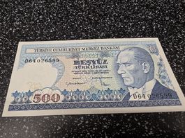 Türkische Lira 500 Banknote Jahr 1970 