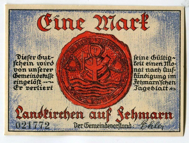 Billets de banque: Notgeld "1 Mark. Fehmarn" – D'occasion à Basel par Butsch5 1