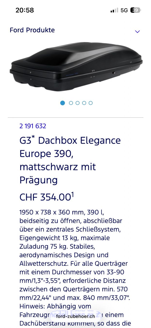 Box da tetto: Auto - Dachbox von Ford – Usato da Interlaken venduto da Master-Adi76 1