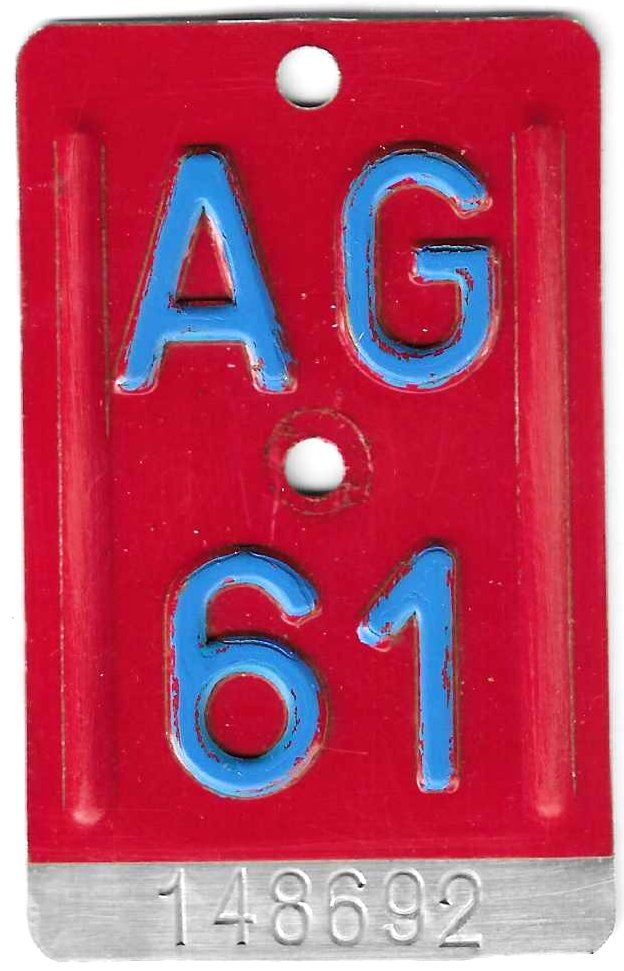 Insegne: Velonummer Aargau 1963 AG 63 – Usato da Bülach venduto da anska