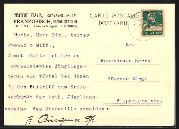 Cartoline postali: AK Estavayer-le-Lac, Institut Stavia – Usato da Berlin venduto da bartko-reher 1