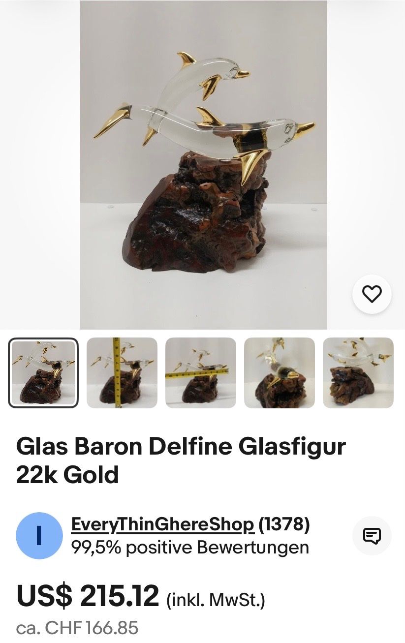Statuette: Glas-Delfine auf Wurzelholz, 22kt – Nuovo (secondo la descrizione) da Männedorf venduto da Maru83 4