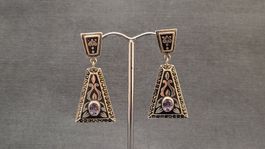 Jugendstil-Ohrgehänge 925 mit Amethyst und Markasiten
