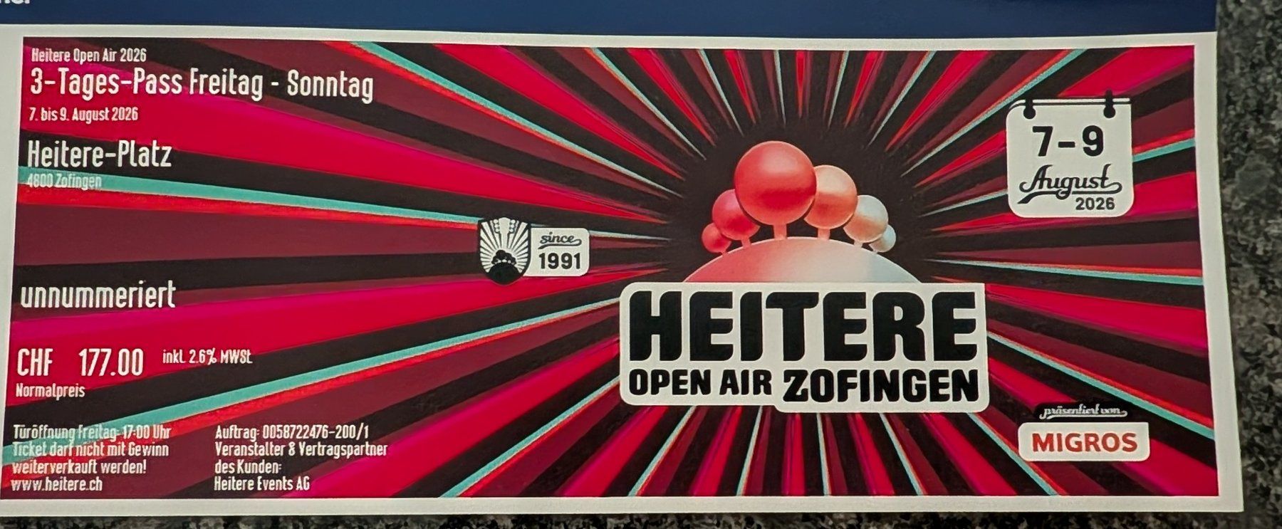 Tickets: Heitere 3 Tagespass – Gebraucht aus Aarau von fle84