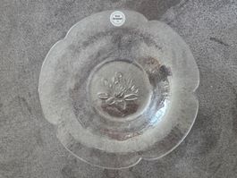 Glasi Hergiswil Glas Schale mit Lotusblüte, Top Zustand 22cm