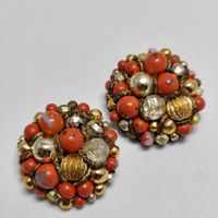 Vintage Coppola e Toppo Ohrclips Perlen rot gold Italien #C1