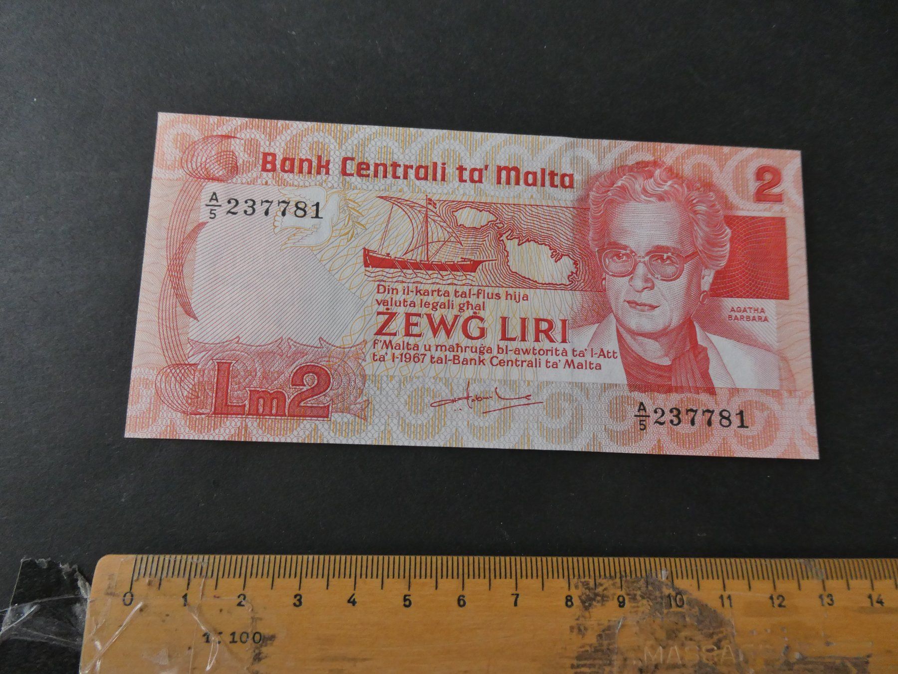 Banconote: Malta 1967, 2 Liri   ungefaltet – Usato da Hinterforst venduto da Rohusri