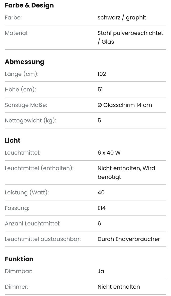 Lampadari & plafoniere: Deckenleuchte Linear, schwarz/grafit, sechsflammig – Usato da Dörflingen venduto da Benz63 5