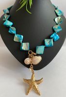 SALE HANDMADE HALSKETTE PERLENKETTE PERLMUTT SEESTERN TÜRKIS