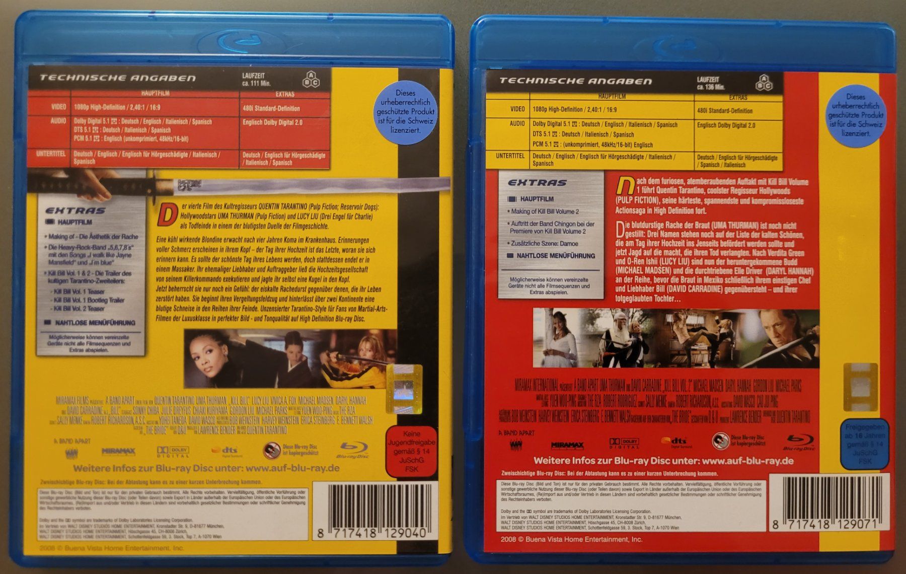 Tutti i DVDs: KILL BILL VOLUME 1 & 2 BLU-RAY SET TOP ZUSTAND CH-EDITION – Usato da Arbon venduto da Wizle 1