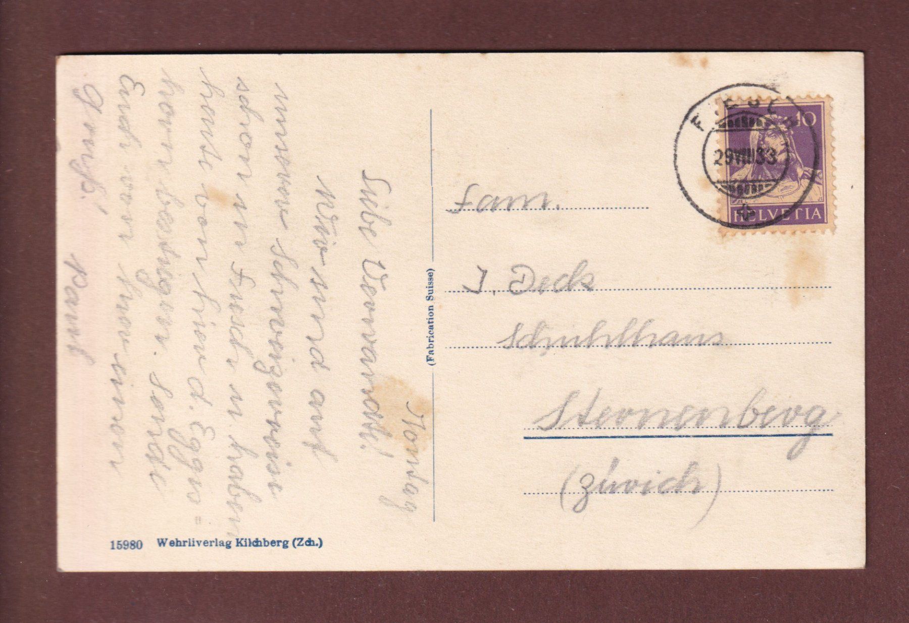 Cartoline postali: FIESCHERGLETSCHER - 1933 – Usato da Pully venduto da nicecards-shop 1
