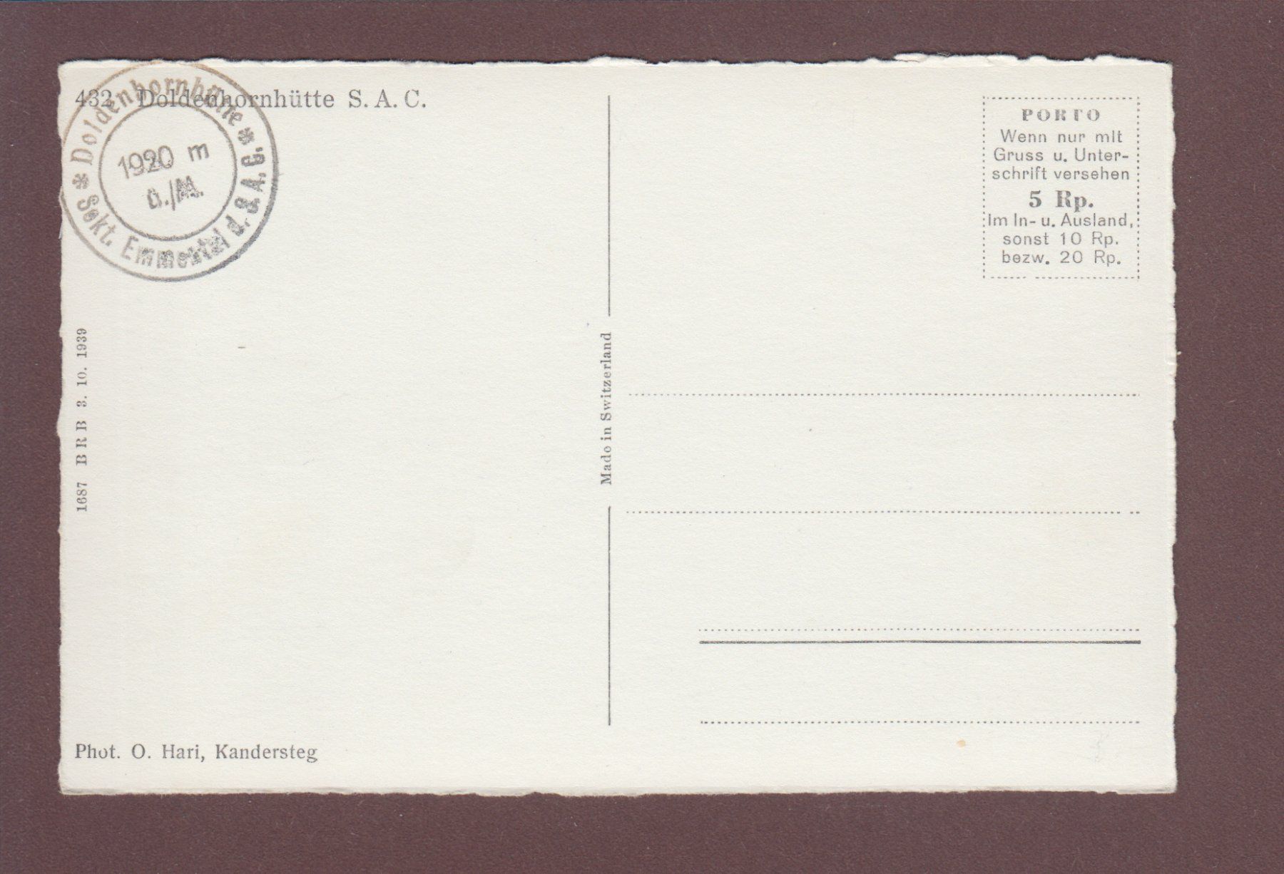 Cartoline postali: DOLDENHORN-HÜTTE – Usato da Pully venduto da nicecards 1