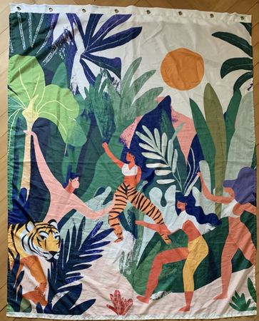 Duschvorhang mit Tiger und Dschungel-Motiv, neuwertig!