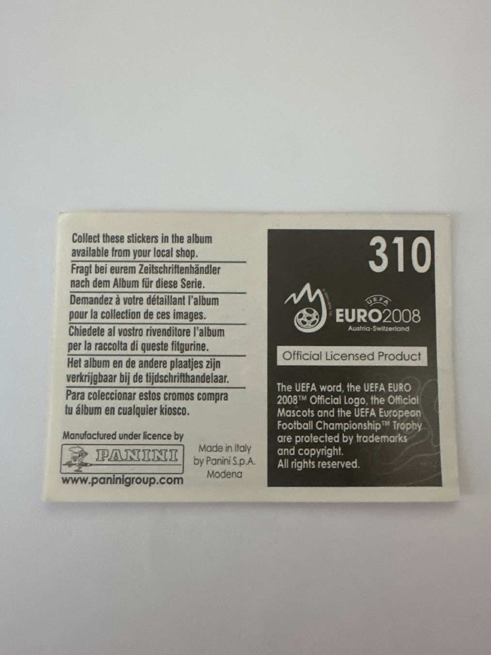 Panini Cartes à collectionner: Panini UEFA EM 2008 Sticker - Nr. 310 – D'occasion à Sulz AG par DealWerk 1