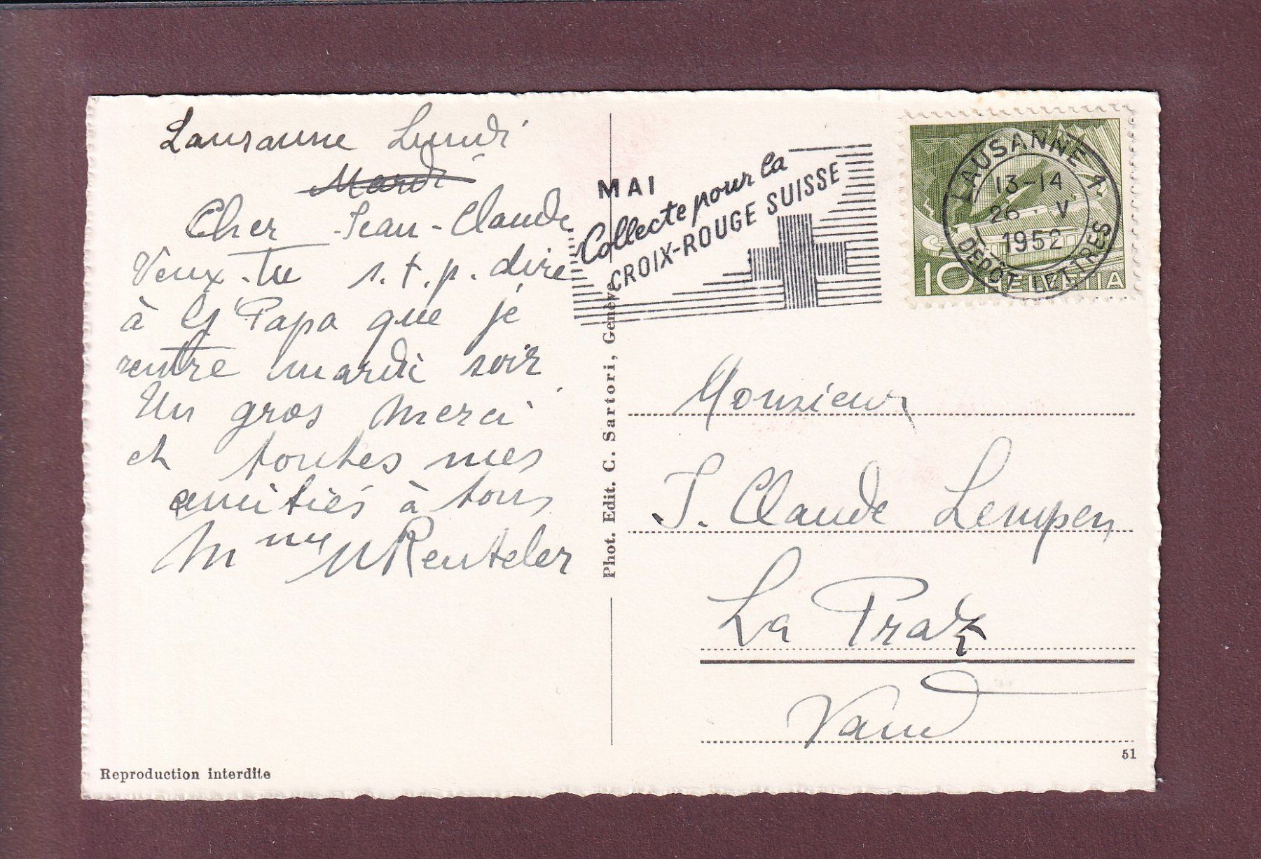 Cartoline postali: LAUSANNE et le Lac Léman - 1952 – Usato da Pully venduto da nicecards 1