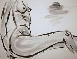 Gr. Tusche Zeichnung: Side sitting