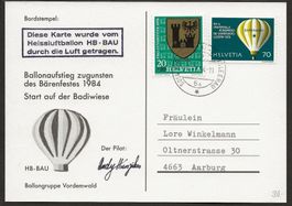 HB-BAU Ballonflug Unterschrift Pilot HUNZIKER 1984 Ballon