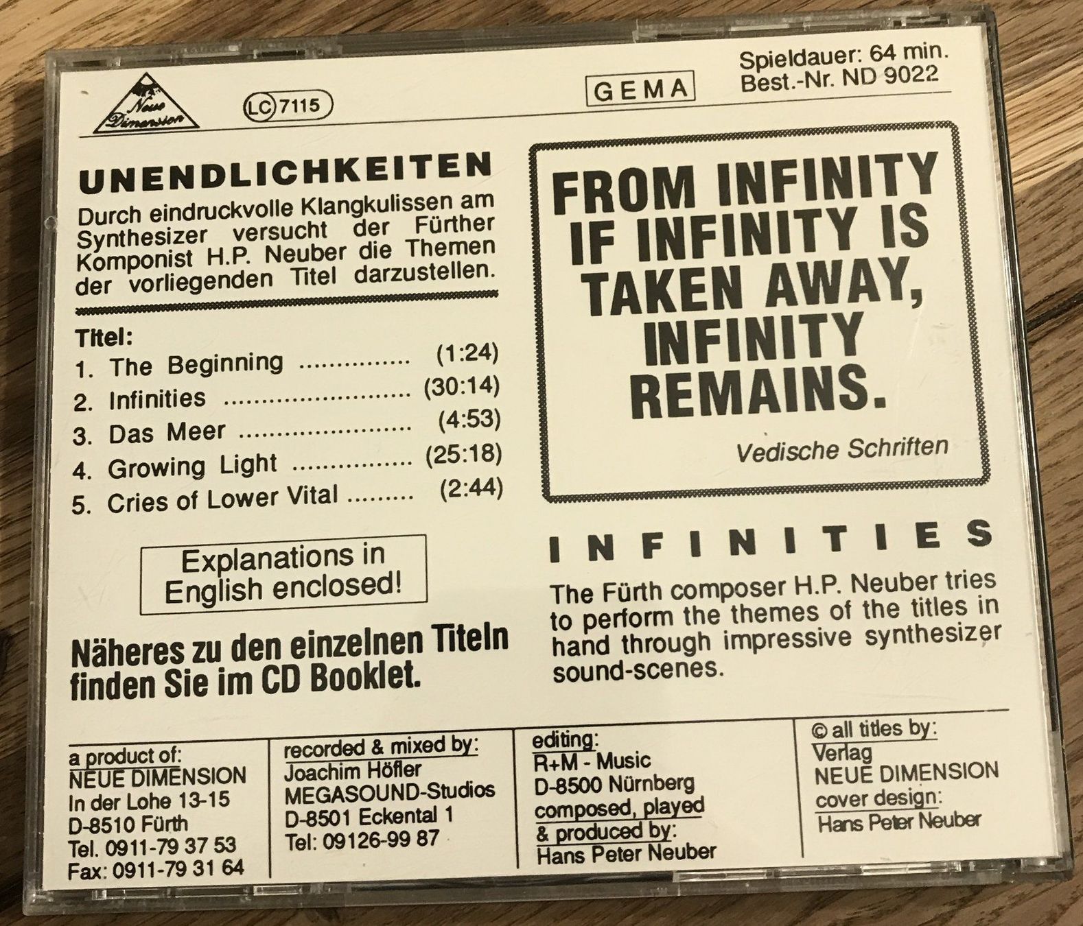 CDs: CD- Hans Peter Neuber- Infinities - Unendlichkeiten – D'occasion à Guntershausen par Gloominati 1