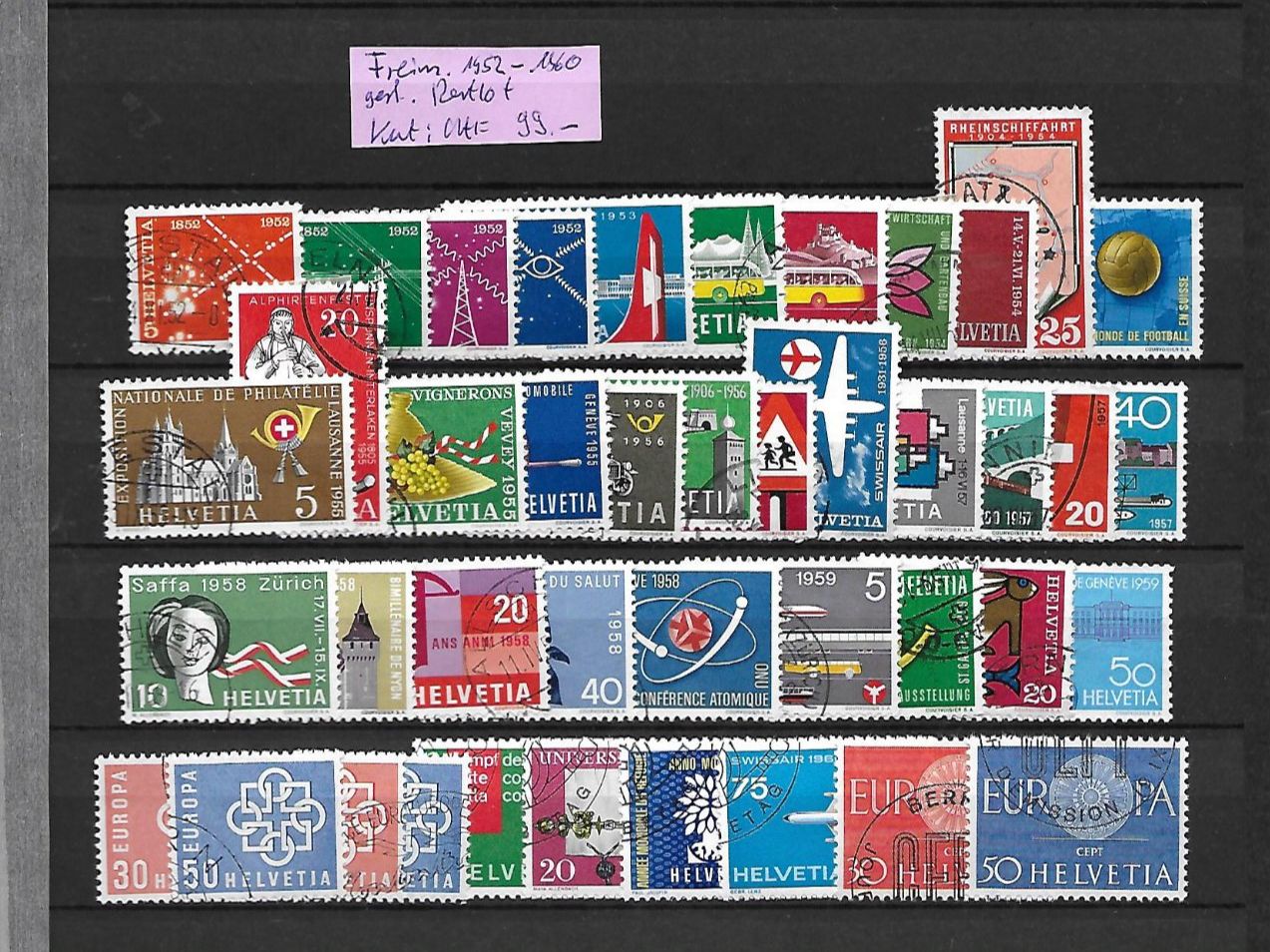 Tutti i francobolli: Freim. 1952  - 1960 gest. Restlot Kat: CHF 99.- – Usato da Basel venduto da Ilp
