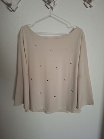Damen Shirts beige und schwarz mit Steinen Grösse L
