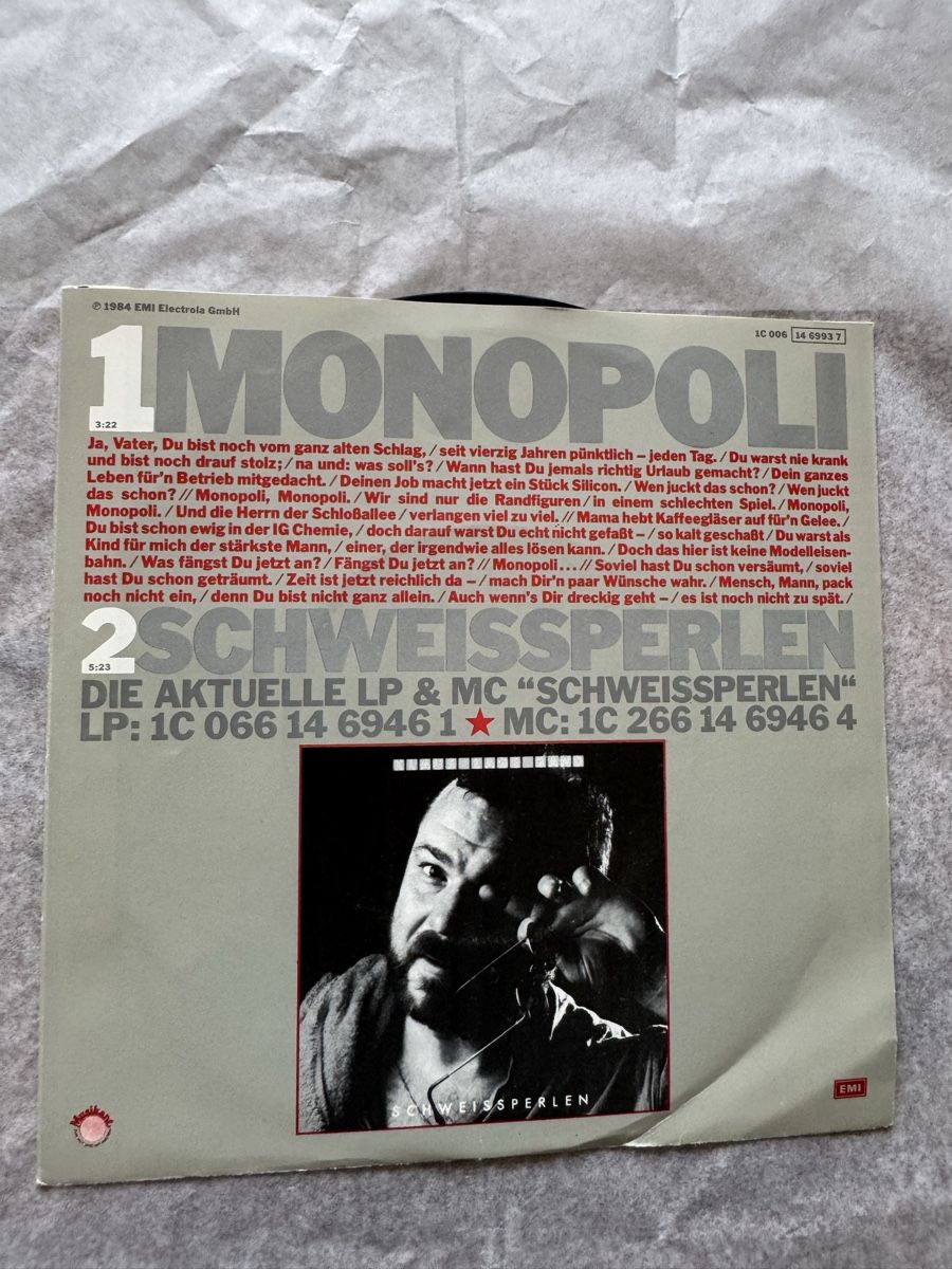 Dischi in vinile: Klaus Lage Band - Monopoli - 7" Single - 80s – Usato da Rorbas venduto da BlackstarRecords 1