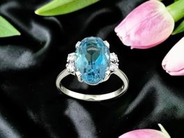 GÜBELIN, Zürich, Vintage Aquamarin-Diamant-Ring, ca 3.5 ct