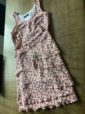 *TAIFUN* KLEID GR.S/M  Lagenkleid rosè/weiß/anthrazit-braun