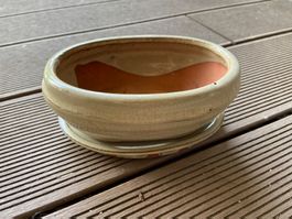Bonsai oder kleine Kakteen Schale mit Unterteller aus Ton
