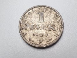 🇩🇪 Weimar ~ 1 Mark 1924 F~ Silver