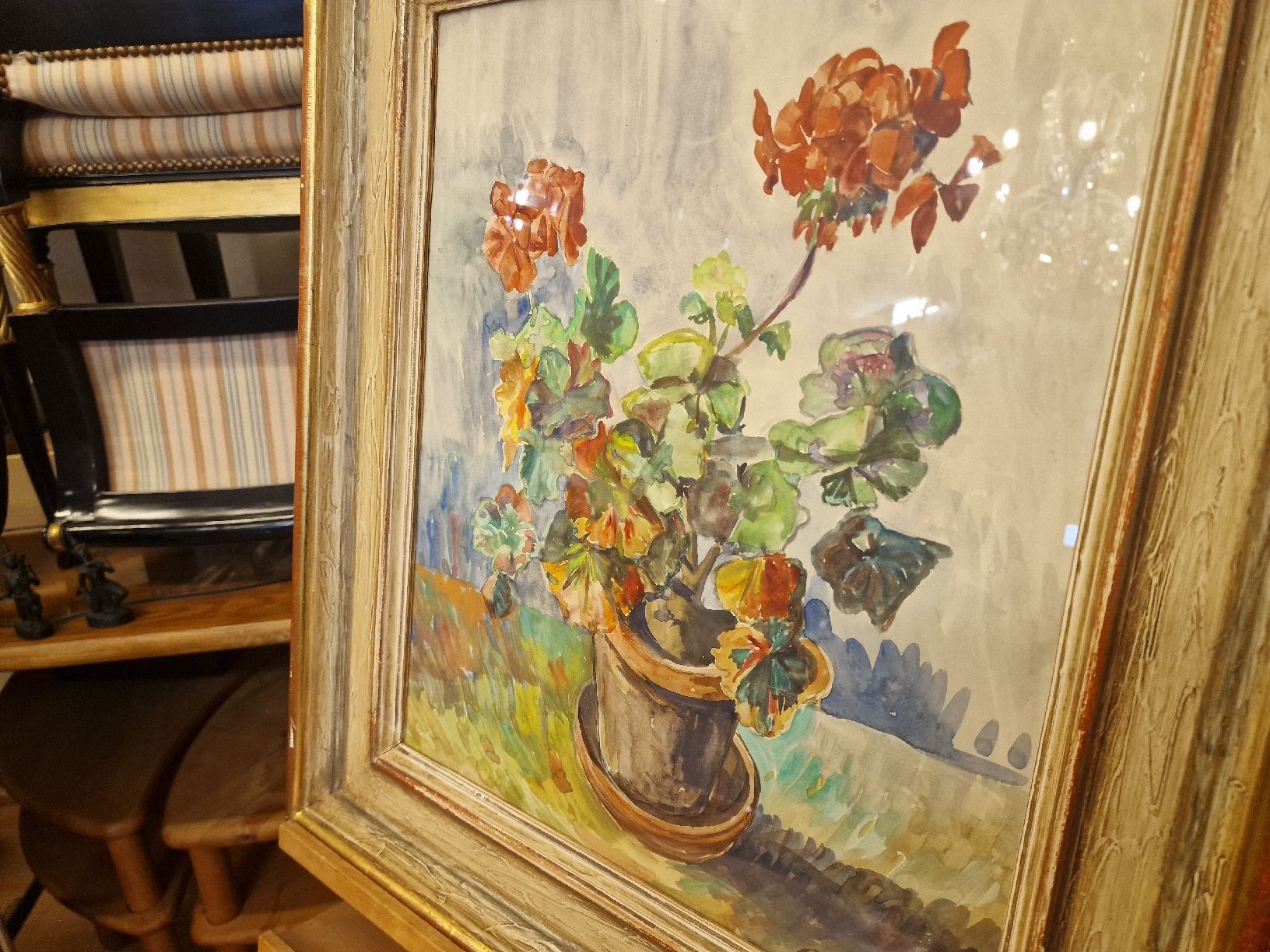 Dipinti: (G.Weber) Aquarell Geranien Blumenbild – Usato da BERN venduto da Intarsia 4