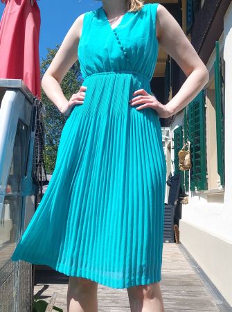 Sommerkleid Türkis Plissee Gr. 36 Elegant Vintage