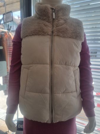Weste mit Kunstpelzeinsatz Beige neu