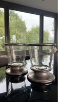 2 Vintage Glass Windlichter Metal Base