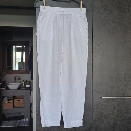 🐸 PURE LINEN LEINENHOSE 38 WEISS ELASTBUND TOP ZUSTAND