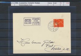 1952 Lausanne, "Comptoir Suisse", Automobilpost, Karte