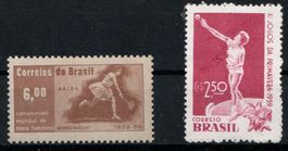 2 Timbres Brésil Sport Tennis 1959-60 neufs