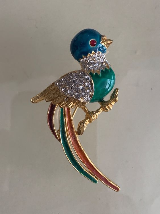 Broche Ancienne En Métal Doré Avec Pierres Dures Bleues - Bijou Fantaisie Occasion - Style Vintage