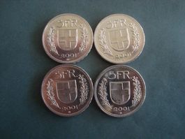 5  Franken  2001  4 stk lot fast neu
