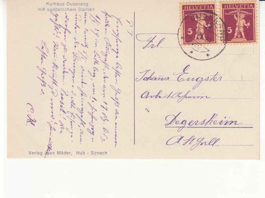 Cartoline postali: Dussnang 1929 – Usato da Bürglen TG venduto da StampGraf 1