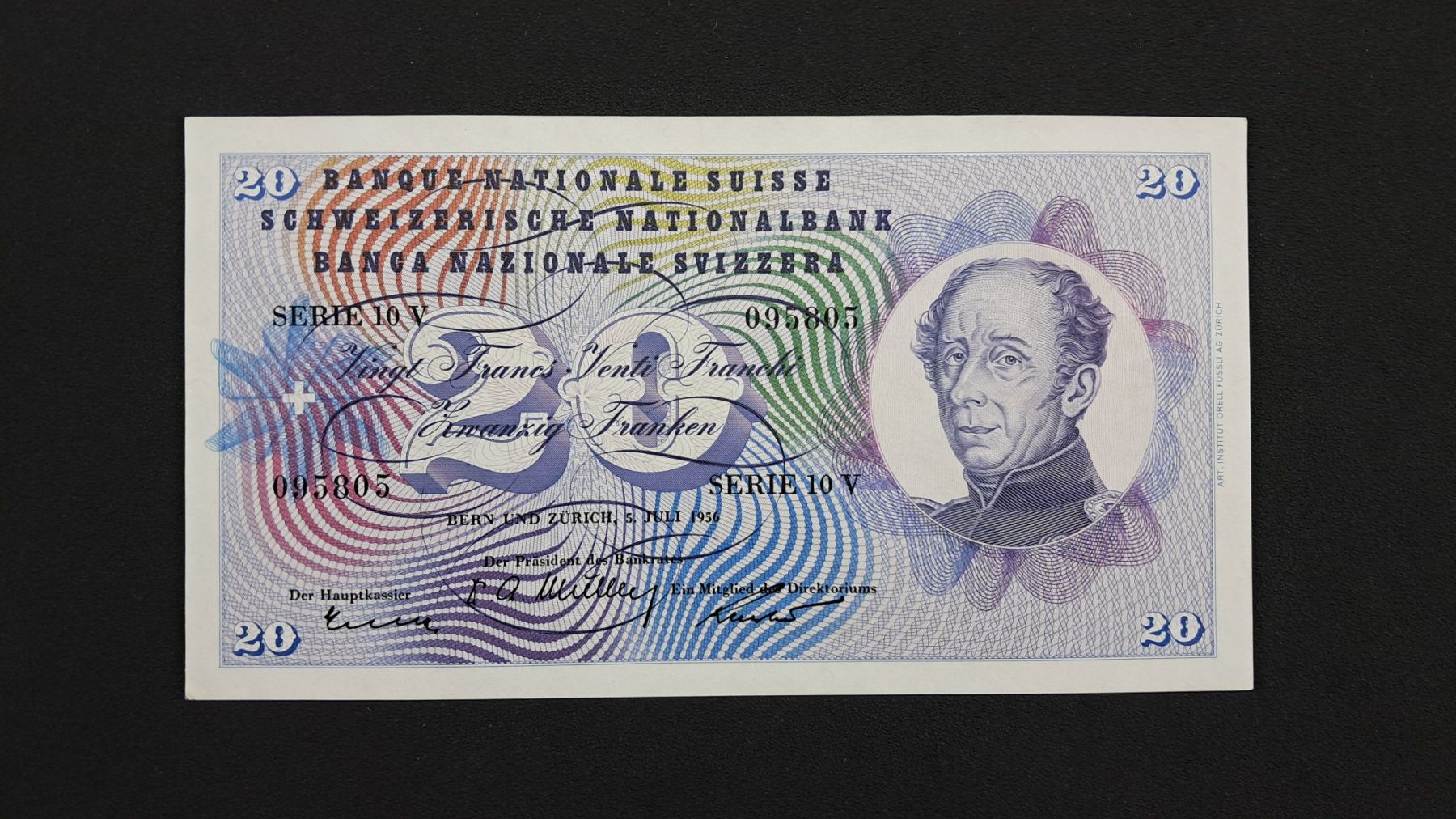 Banconote: Schweiz 20 Franken 1956 Unc – Nuovo e nell'imballaggio originale da Lufingen venduto da E-Auktion