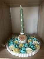 Weihnachtsdeko Kranz mit Vase Türkis Weiss Handmade A