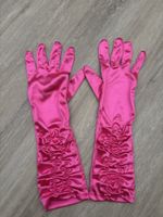 Gants longs satinés rose avec fronces taille unique