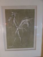 Lithographie coq et hibou signé et numéroté 68/75 1953