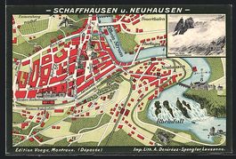 Schaffhausen, Stadtplan mit Rheinfall, F