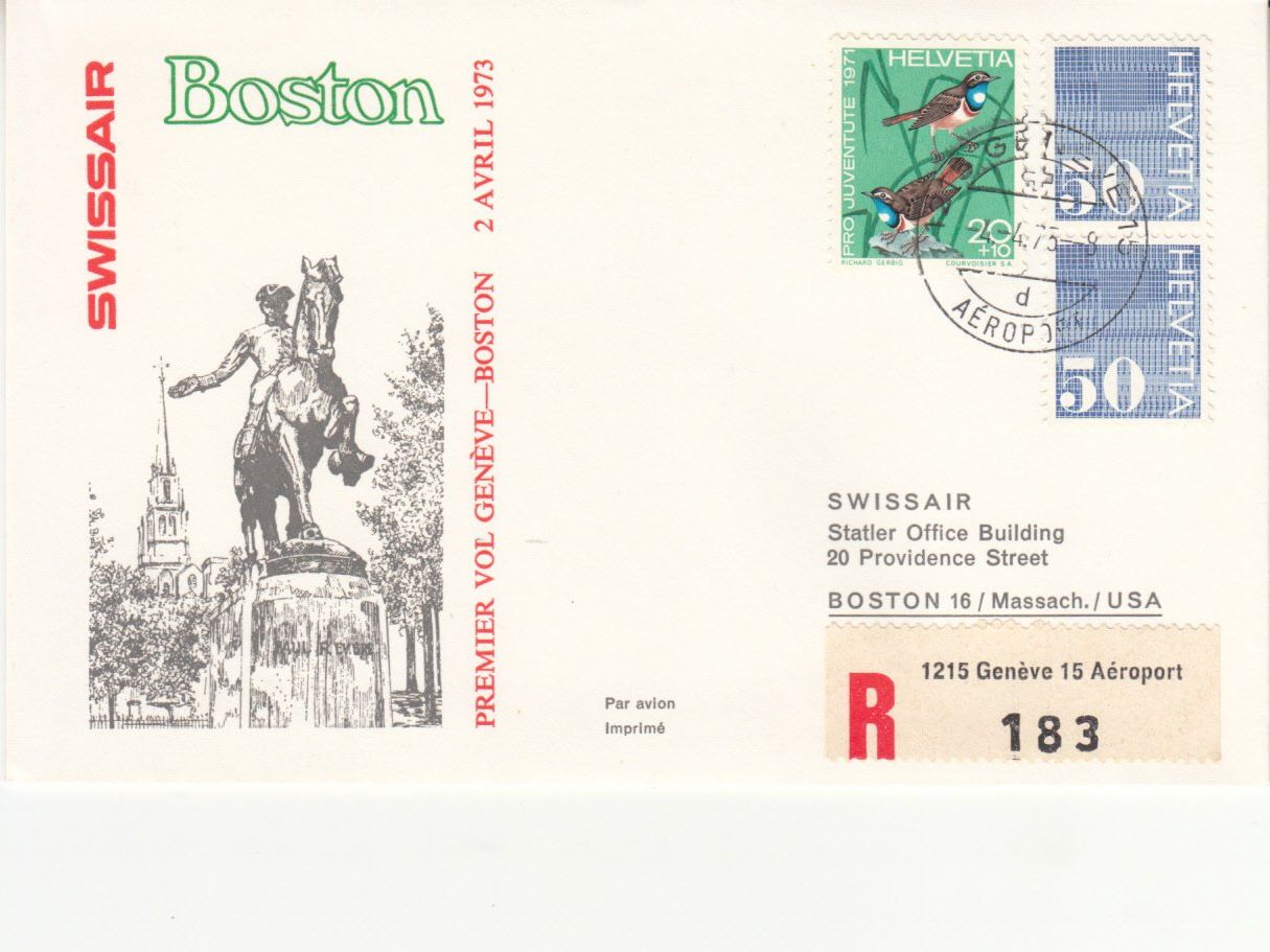 Tutti i francobolli: SLH RF 73.10 a  Genève-Boston – Usato da Bürglen TG venduto da StampGraf