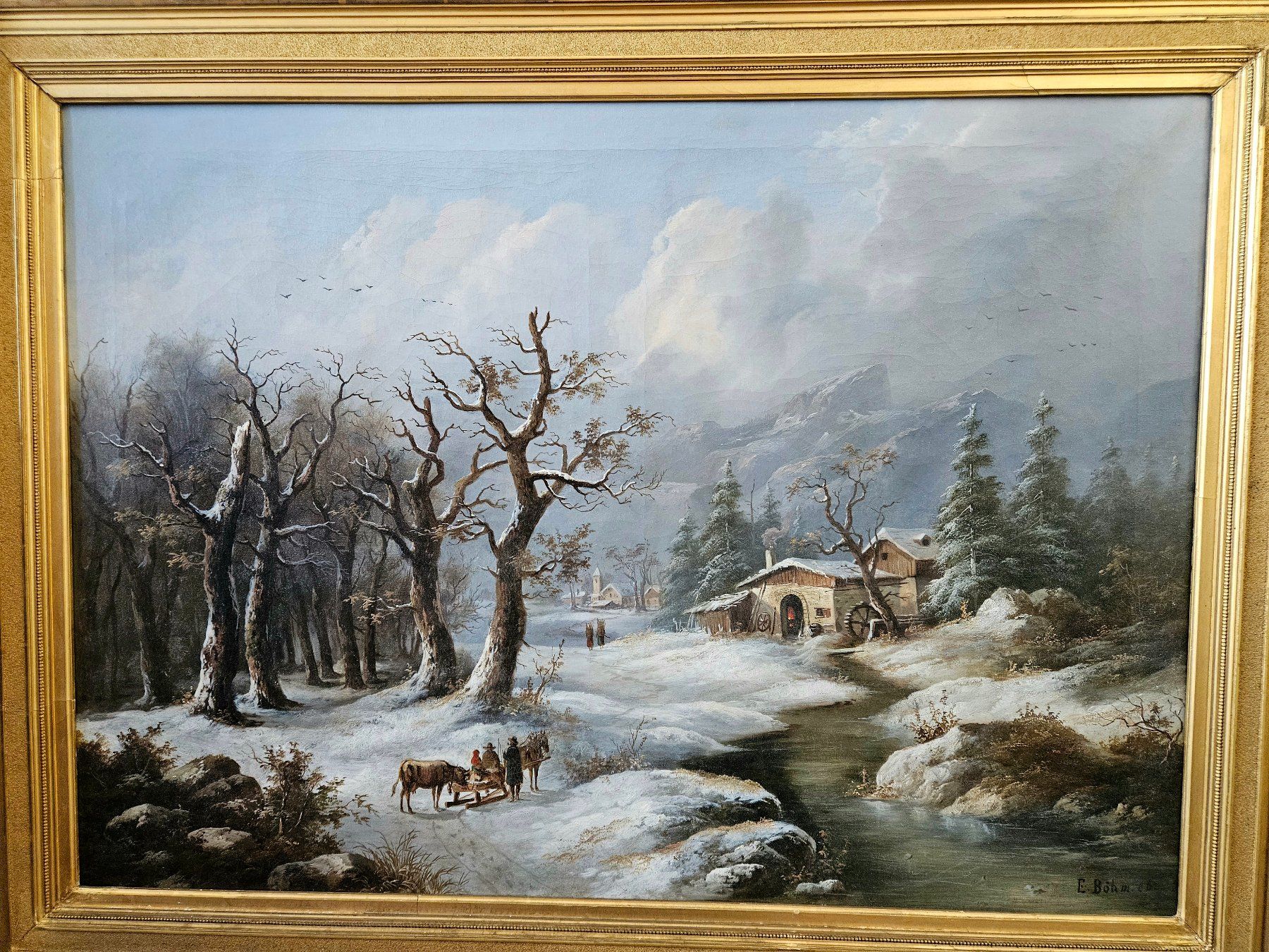 Dipinti: Eduard Böhm Gemälde Ölbild Winterlandschaft Prunkrahmen – Usato da Hünenberg See venduto da Gekko1980 1