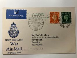 War Air Mail 1939, Sutton Coldfield - Kuopio / Finland
